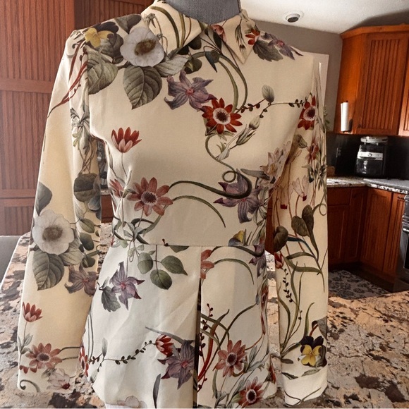 Zara Other - Zara Cream Floral Button-Down Peplum Blouse